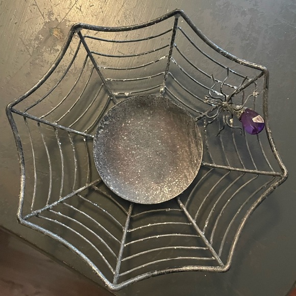 Other - Spider Web Metal plate or candle holder with Purple spider Accent